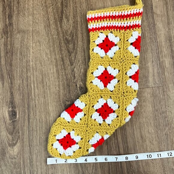 Vintage Boho Handmade Crochet Granny Square Stocking 70s - Picture 8 of 8